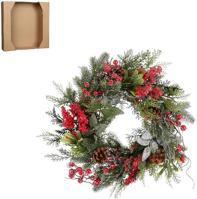 Mica Decorations krans randell 40cm rood, groen - afbeelding 1