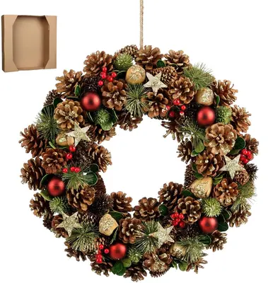Mica Decorations krans roslyn 45cm bruin - afbeelding 1