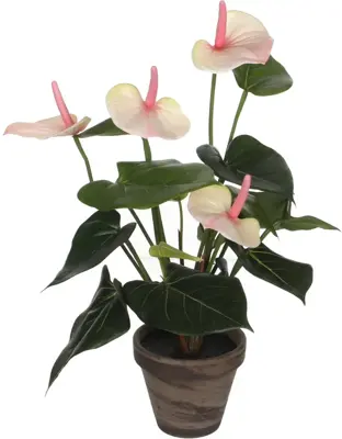 Mica Decorations kunstplant anthurium 40cm lichtroze - afbeelding 1