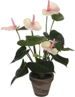 Mica Decorations kunstplant anthurium 40cm lichtroze - afbeelding 1