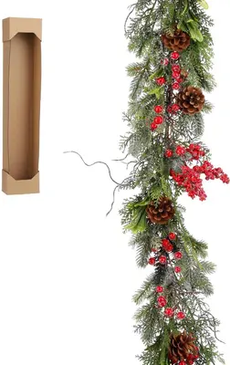 Mica Decorations kunststof guirlande randell 15x180cm rood - afbeelding 1