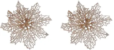 Mica Decorations kunststof kerst ornament poinsettia op clip 13.5cm champagne 2 stuks