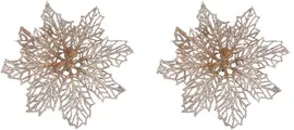Mica Decorations kunststof kerst ornament poinsettia op clip 13.5cm champagne 2 stuks kopen?