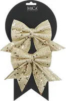 Mica Decorations kunststof kerst ornament strik 12cm champagne 2 stuks kopen?