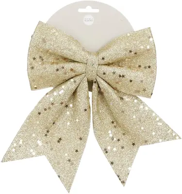 Mica Decorations kunststof kerst ornament strik 20cm champagne