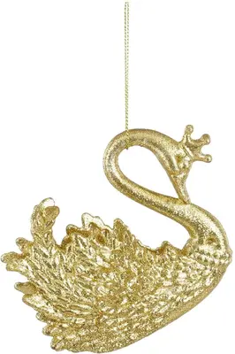 Mica Decorations kunststof kerst ornament zwaan 10.5cm goud