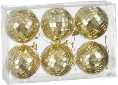 Mica Decorations kunststof kerstbal discobal 6cm champagne 6 stuks