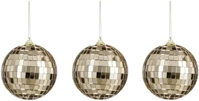 Mica Decorations kunststof kerstbal discobal 8cm champagne 3 stuks