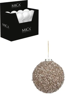 Mica Decorations kunststof kerstbal tinsel 10cm champagne