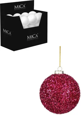 Mica Decorations kunststof kerstbal tinsel 10cm fuchsia