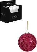 Mica Decorations kunststof kerstbal tinsel 10cm fuchsia kopen?