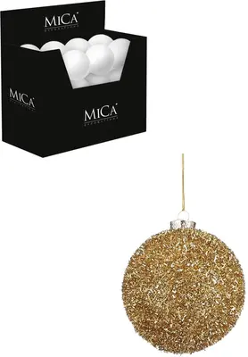 Mica Decorations kunststof kerstbal tinsel 10cm goud