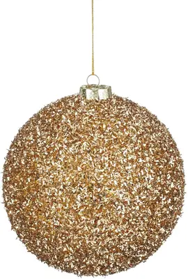 Mica Decorations kunststof kerstbal tinsel 15cm champagne