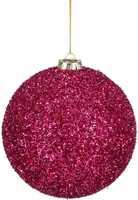 Mica Decorations kunststof kerstbal tinsel 15cm fuchsia kopen?