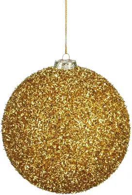 Mica Decorations kunststof kerstbal tinsel 15cm goud