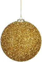 Mica Decorations kunststof kerstbal tinsel 15cm goud kopen?