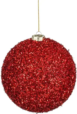Mica Decorations kunststof kerstbal tinsel 15cm rood