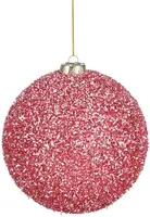 Mica Decorations kunststof kerstbal tinsel 15cm roze kopen?