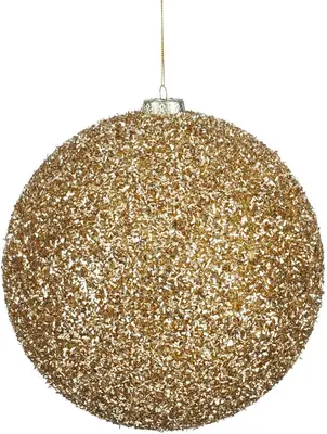 Mica Decorations kunststof kerstbal tinsel 20cm goud
