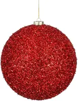 Mica Decorations kunststof kerstbal tinsel 20cm rood kopen?