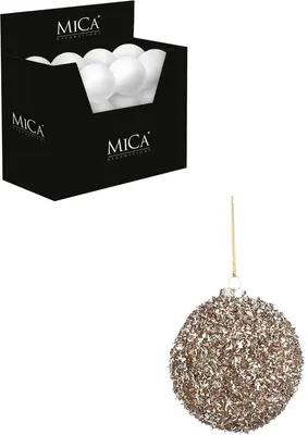 Mica Decorations kunststof kerstbal tinsel 8cm champagne