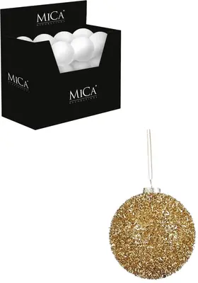 Mica Decorations kunststof kerstbal tinsel 8cm goud