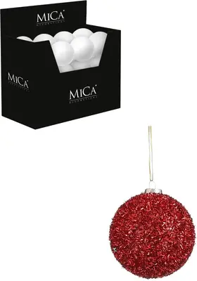 Mica Decorations kunststof kerstbal tinsel 8cm rood