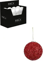 Mica Decorations kunststof kerstbal tinsel 8cm rood kopen?