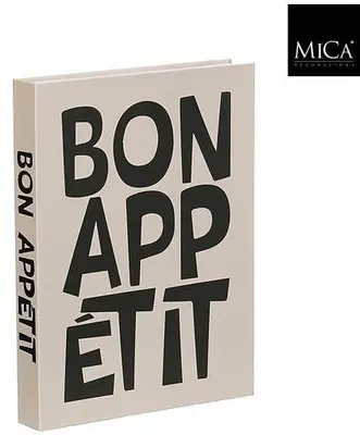 Mica Decorations ornament papier boek bon appetit 16.5x22x3cm grijs