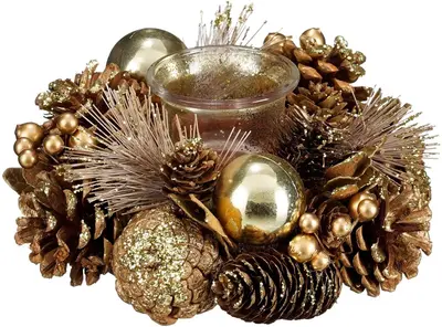 Mica Decorations theelichthouder dennenappel eton 19x9cm goud