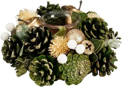 Mica Decorations theelichthouder dennenappel georgie 19x9cm groen