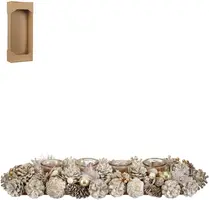 Mica Decorations theelichthouder dennenappel hanley 54x16.5x10cm wit