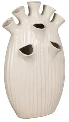 Mica Decorations vaas keramiek saul 25x15.5x42cm creme - afbeelding 1
