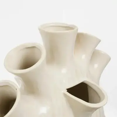 Mica Decorations vaas keramiek saul 25x15.5x42cm creme - afbeelding 2