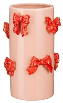 Mica Decorations vaas keramiek strik 14x22.5cm oranje - afbeelding 1