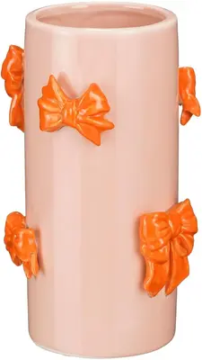 Mica Decorations vaas keramiek strik 14x22.5cm oranje - afbeelding 2