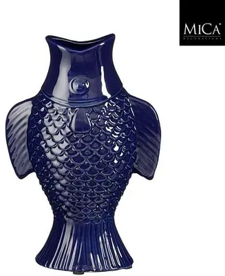 Mica Decorations vaas  vis 19x9.5x26cm blauw