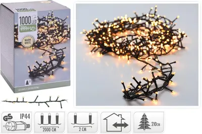 Microcluster kerstboomverlichting 1000 LED warm-wit 20 meter - afbeelding 1