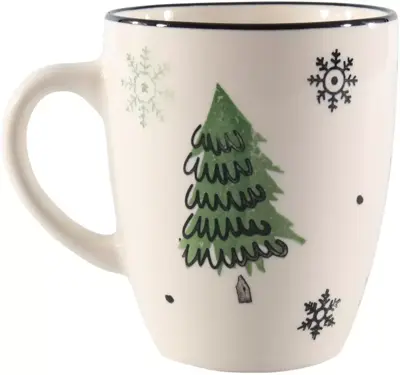 Mok keramiek kerstboom 9x11cm groen, wit