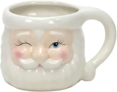 Mok keramiek kerstman 8.5x8.5cm wit