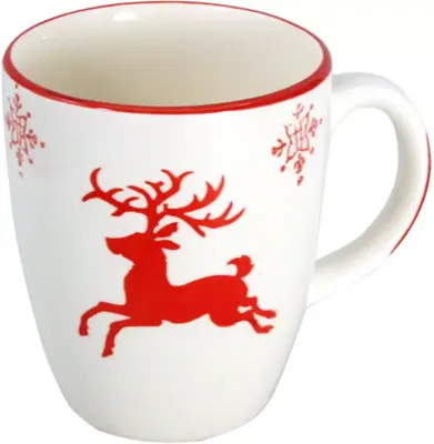 Mok keramiek rendier 9x11cm rood, wit