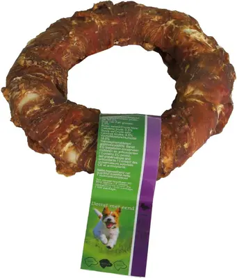 Natuurlijke snack donut met eend 14 centimeters met banderol