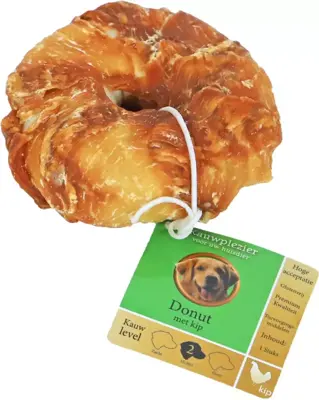 Natuurlijke snack kip, donut met kip, 9 cm met label