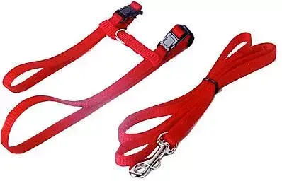 Nylon kattentuig met lijn, rood - afbeelding 3