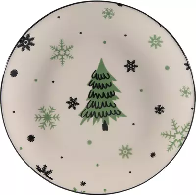 Ontbijtbord keramiek kerstboom 19cm groen, wit