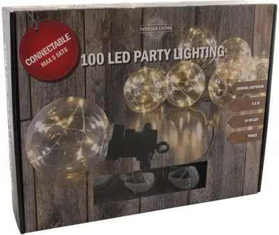 Partylight x10 bol 100 warm wit timer connect 450cm - afbeelding 1