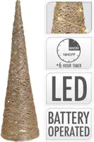 Piramide Raffia kerstverlichting 30LED warm wit leddraad 16x16x60cm goud glitter