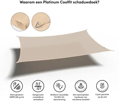 Platinum Sun & Shade schaduwdoek coolfit 500x300cm ecru white - afbeelding 3