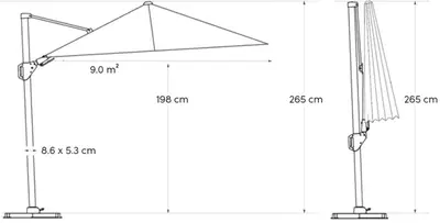 Platinum Sun & Shade zweefparasol Challenger T² premium 260x350cm champagne - afbeelding 9