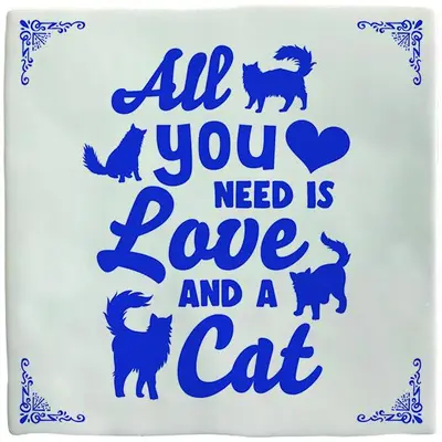 Plenty Gifts tegeltje keramiek cat 10x10cm blauw, wit - afbeelding 1